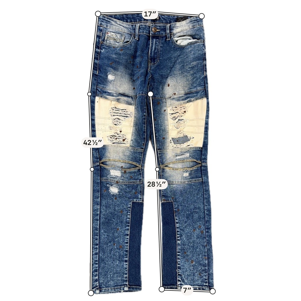 Southpole Jeans Mens 32x32 Medium Wash Blue Skinny Slim Distressed Ripped Knees - Picture 3 of 10